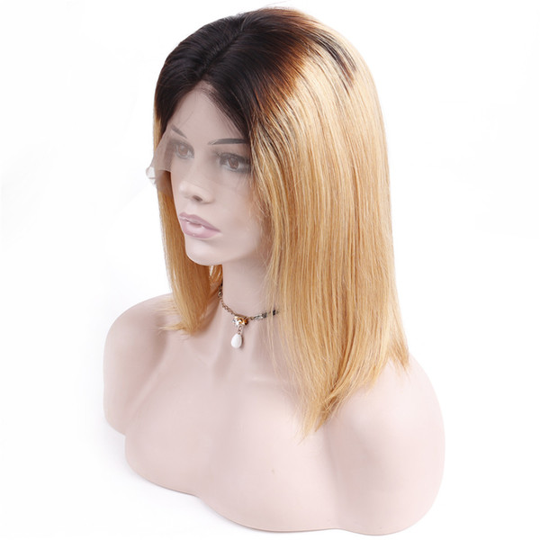 Bob Lace Front Wig Human Hair With Baby Hair Ombre Peruvian Straight 1B/27 Lace Frontal Wigs Pre Plucked Middle Part Lace Wigs