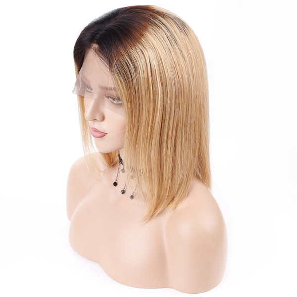 Ombre 1B/27 Bob Lace Front Wig With Baby Hair Brazilian Straight Human Hair Wigs Pre Plucked Middle Part Remy Lace Wigs Alot