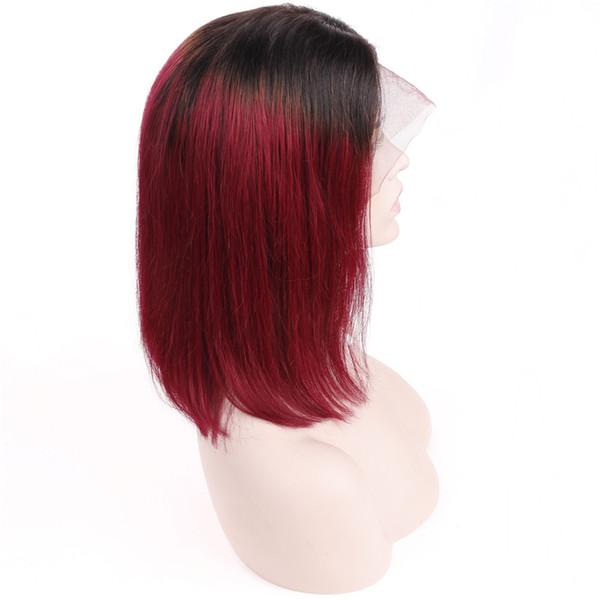 Lace Front Wig Human Hair With Baby Hair Ombre 1B/BUR Malaysian Straight Burgundy Wigs Pre Plucked Middle Part Remy Bob Lace Wigs