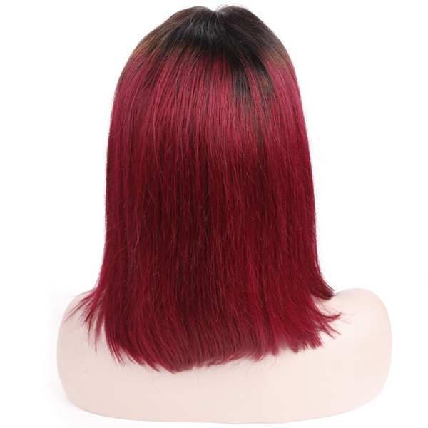 Bob Lace Front Wig Human Hair With Baby Hair 1B/BUR Brazilian Straight Burgundy Wigs Pre Plucked Middle Part Remy Lace Wigs Alot