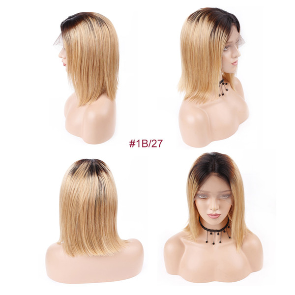 Ombre Straight Lace Front Wig Human Hair With Baby Hair 1B/27 Malaysian Bob Lace Frontal Wigs Pre Plucked Middle Part Lace Wigs