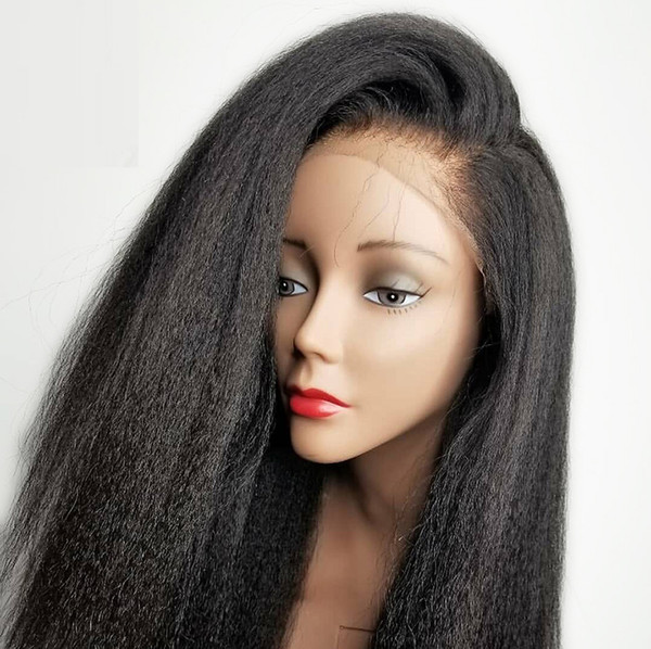 Kinky Straight Lace Front Wig For African Amecans Side Part Virgi Mongolian Italian Yaki Coarse Full Lace Human Hair Wigs Pre Plucked