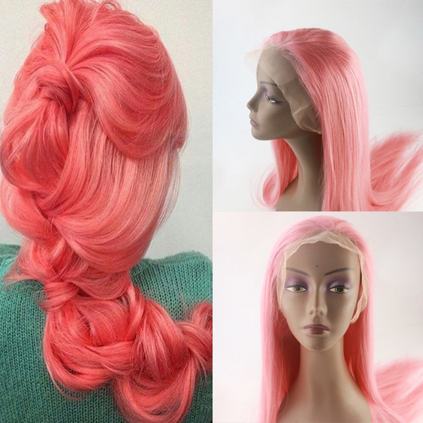 Wholesale 8A Grade 130 Density Remy Virgin Brazilian Human Hair Straight Full Lace Wig Color Pink