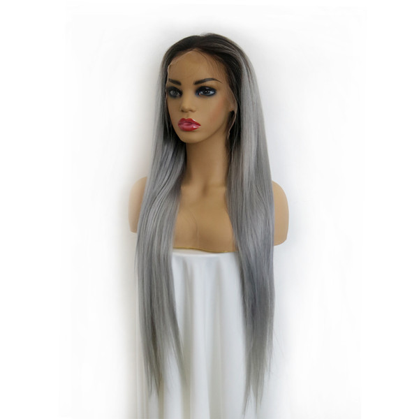 Full Lace Human Hair Wigs Pre Plucked With Baby Hair 150% Density 8-26inch Straight 1B/Silver Color Remy Brazilian Lace Front Wigs