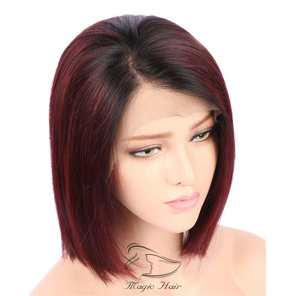 Full Lace Human Hair Wigs For Women 1b/99j Color 130% Density Remy Hair Silky Straight Short Bob Lace Front human hair Wigs