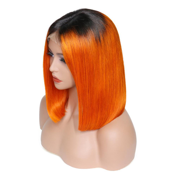 Full Lace Human Hair Wigs For Women 1b/orange Color 130% Density Remy Hair Silky Straight Short Bob Lace Front human hair Wigs