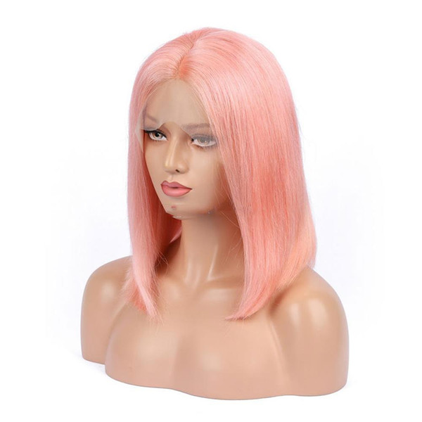 Full Lace Human Hair Bob Wigs Pre Plucked With Baby Hair Silky Straight Pink Color Short Bob Wigs Remy Brazilian Lace Front Wigs