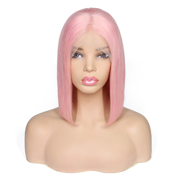 8A Pink Full Lace Human Hair Wigs Pre Plucked With Baby Hair Straight Pink Color Remy Brazilian Hair Lace Front Wig