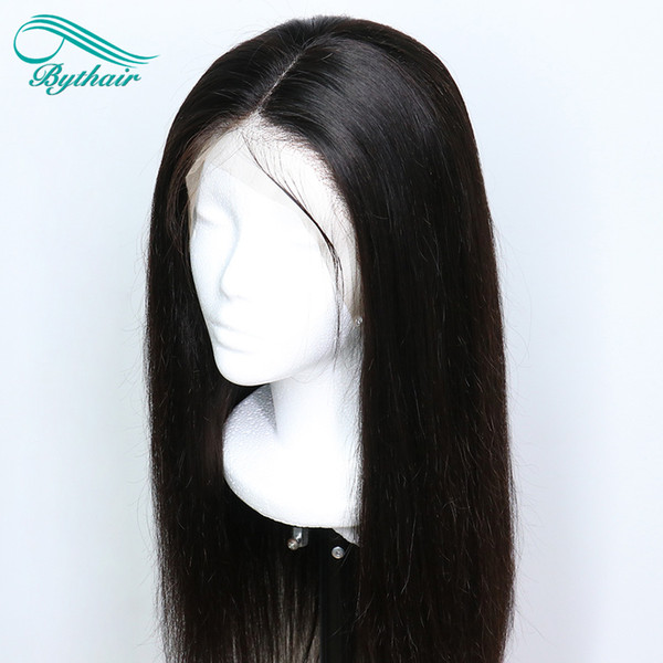 Bythair 360 Lace Wig Silky Straight Pre Plucked Hairline Brazilian Virgin Human Hair 360 Wig 150% Density Bleached Knots With Baby Hair