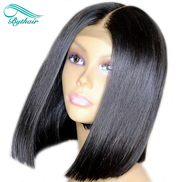 Bythair Short Bob 360 Lace Wig Malaysian Virgin Human Hair Pre Plucked Hairline 360 Wig 150% Density Bleached Knots With Baby Hair