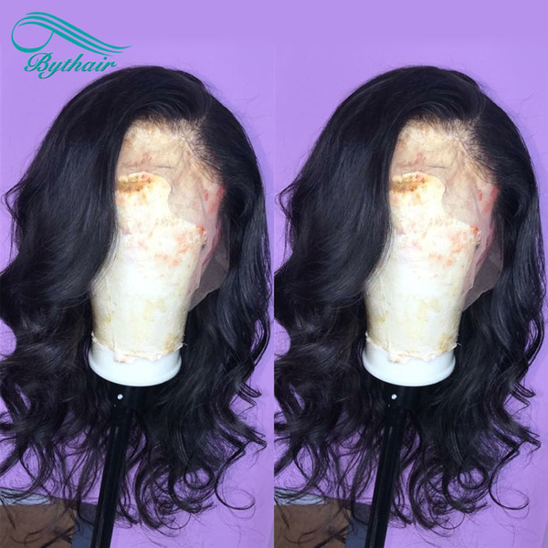 Bythair 360 Lace Wig Wavy Brazilian Virgin Human Hair Pre Plucked Hairline 360 Wig Natural Wave 150% Density Bleached Knots With Baby Hair