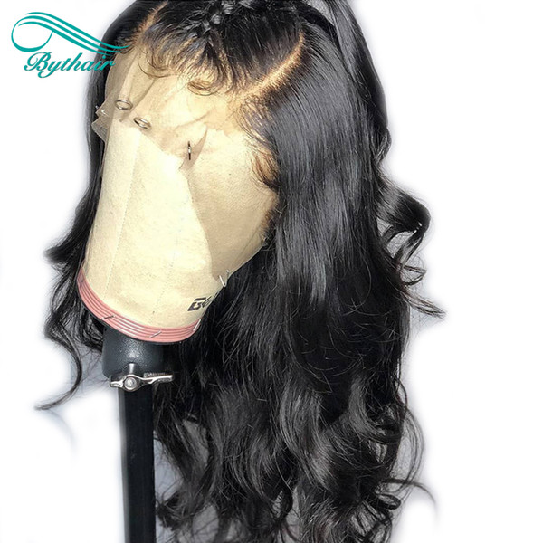 Bythair 360 Lace Wig Natural Wave Pre Plucked Hairline 360 Wig Wavy Brazilian Virgin Human Hair 130% Density Bleached Knots With Baby Hair