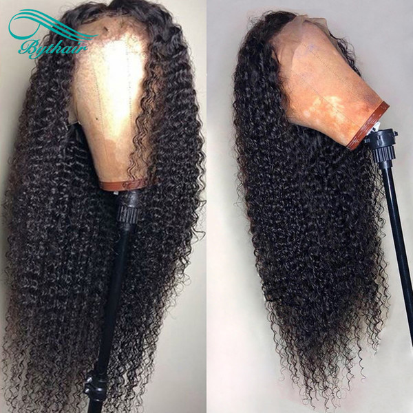 Bythair 360 Lace Wig Kinky Curly Brazilian Virgin Human Hair Pre Plucked Hairline 360 Wig Curly 150% Density Bleached Knots With Baby Hair