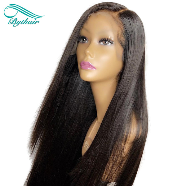 Bythair 360 Lace Wig Silky Straight Pre Plucked Hairline 360 Wig Brazilian Virgin Human Hair 130% Density Bleached Knots With Baby Hair