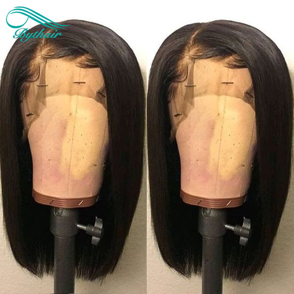 Bythair Short Bob 360 Lace Wig Peruvian Virgin Human Hair Pre Plucked Hairline 360 Wig 150% Density Bleached Knots With Baby Hairs