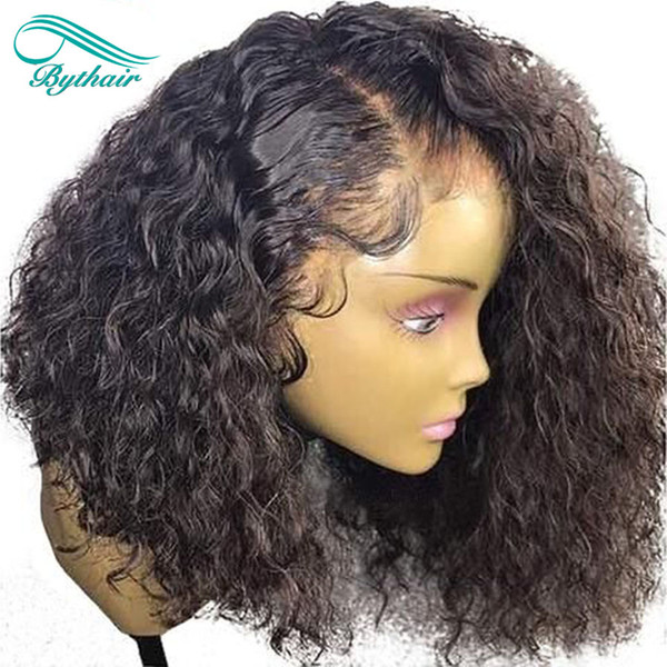 Bythair Brazilian Virgin Curly Bob Short Lace Front Human Hair Wigs 180% Density 360 Lace Wigs for Black Women PrePlucked Full Lace Wig