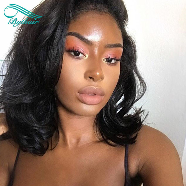 Bythair Pre Plucked 360 Lace Frontal Wigs Short Bob Wavy Lace Front Human Hair Wigs With Baby Hair Brazilian Remy Full Lace Wig