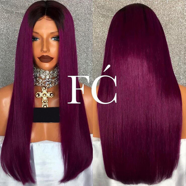 Diosa Silky Straight Ombre Lace Front Human Hair Wigs For Women 1BTPurple Glueless Full Lace Human Hair Wigs Two Tone Lace Wigs