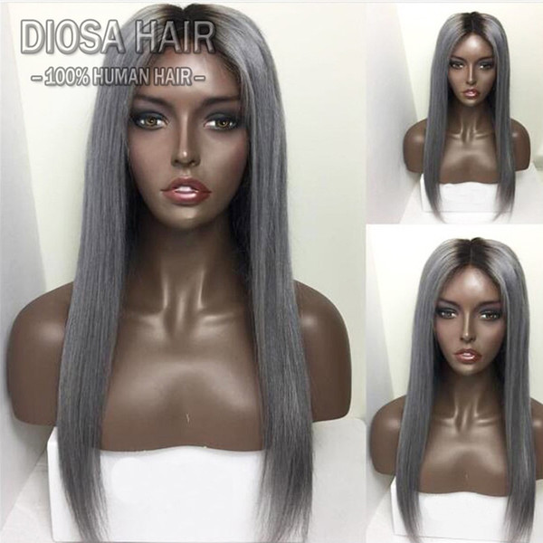 1b grey Ombre Human Hair Full Lace Wig Straight Two Tone Glueless Lace Front Full Lace Wigs Ombre Virgin Hair Wig