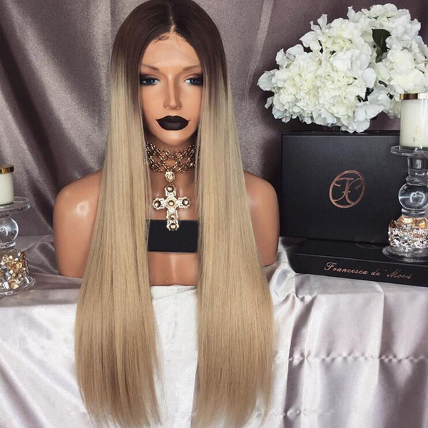 Two Tone Color Full Lace Human Hair Wigs Blonde Glueless Lace Front Human Hair Wigs With Dark Roots Ombre Full Lace Wigs