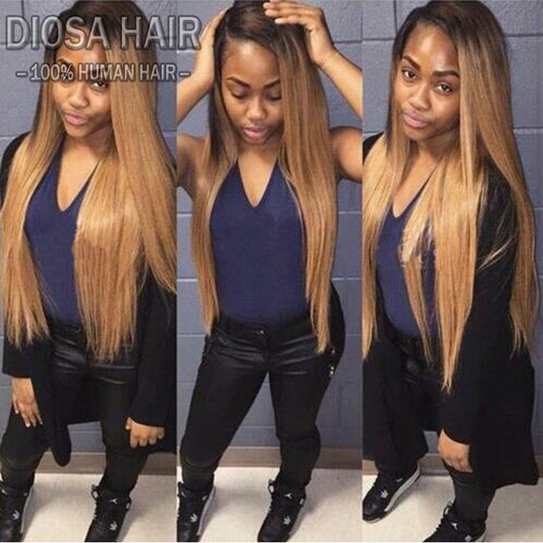 Silky straight Ombre lace front wigs 1bT30 glueless full lace human hair wigs 150 density with bleached knots