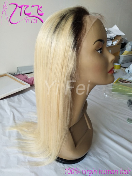 Straight TwoTone Glueless Full Lace Wig Remy Human Hair With Baby Hair Ombre 4 613 Lace Front Wig For Black Women From Yifei