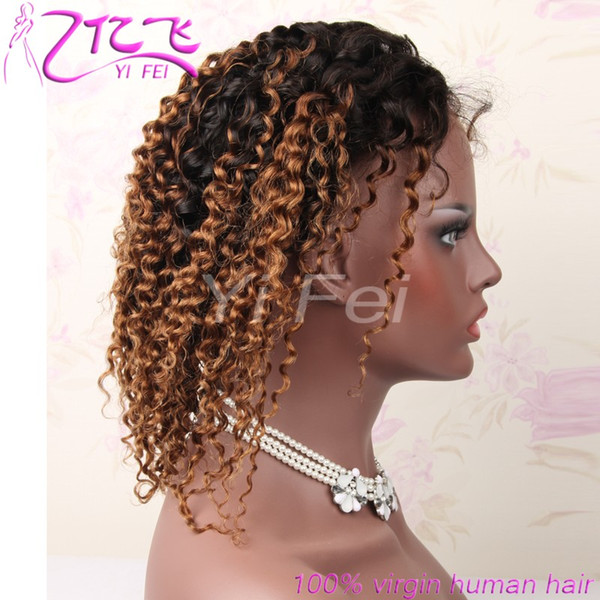 130% density Lace Front Human hair Wigs1B 4# Kinky Curly Free Parting Brazilian Non-Remy Natural Color 8-24'' For Black Women