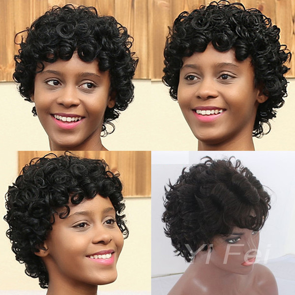 Short Black lace front wigs Curly Hairstyle 100% human Hair full lace Wigs For Black Women