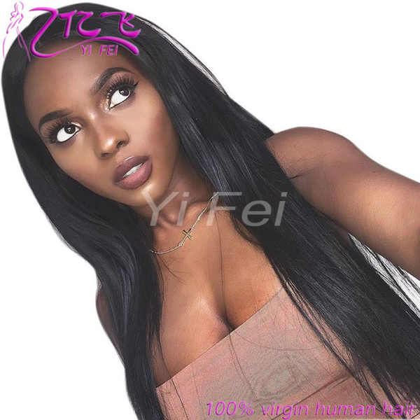 Natural Straight 150% Density Human Hair Pre Plucked Lace Front Wigs Virgin Hair Brazilian Lace Wigs with Baby Hair For Black women