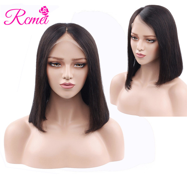 Rcmei Brazilian Short Bob Human Hair Wig Straight Peruvian Mongolian Indian Malaysian Lace Frontal Wigs With Natural Headline 8-14 Inch