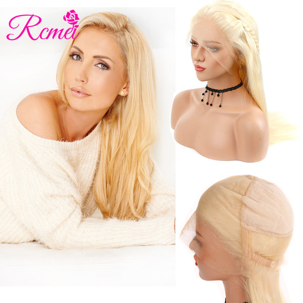 Rcmei Hair Brazilian Human Hair Full Lace Wigs 10-24 Inch Blonde 613 Color Straight Hair Full Lace Wigs With Natural Headline