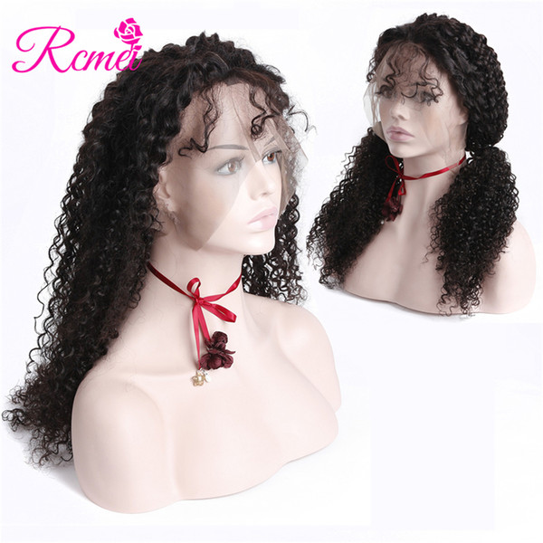 Rcmei Natural Color Kinky Curly Wigs 360 Lace Frontal Wigs Peruvian Brazilian Indian Malaysian Mongolian Human Hair Wigs Dyeable 10-24 Inch