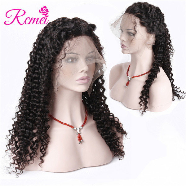 Rcmei Brazilian Human Hair Wigs With Baby Hair 360 Lace Frontal Wigs Peruvian Indian Malaysian Mongolian Deep Wave Human Hair Wigs Dyeable