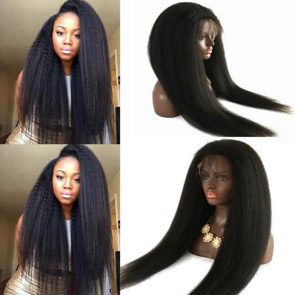 Full Lace Human Hair Wigs Virgin Peruvian Hair kinky Straight Lace Front Wigs For Black Women Baby Hair Freeship