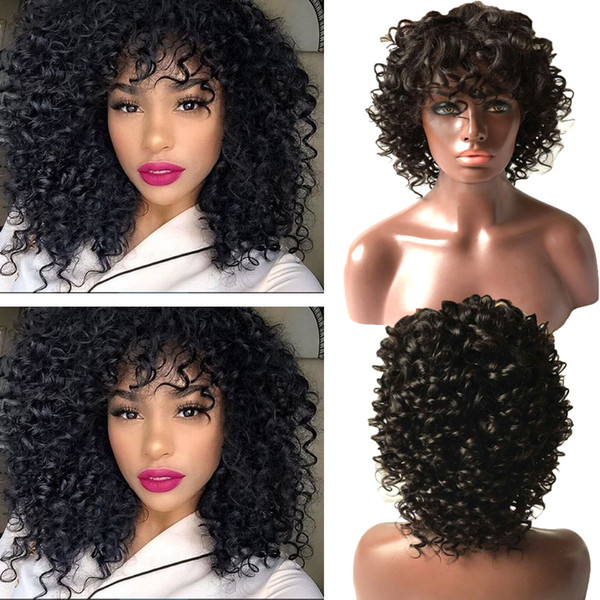 Hot charming curly wig brazilian lace front Human Hair Wig Kinky Curly Full lace Wigs With Bangs DHL 