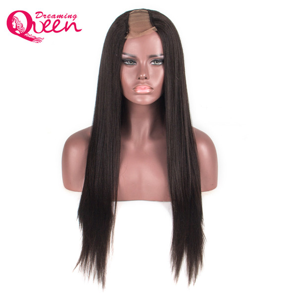 Light Yaki Straight Hair U Part Virgin Human Hair Wig 100% Brazilian Hair Middle Openning 2*4 Inches Size Wig Natural Color 