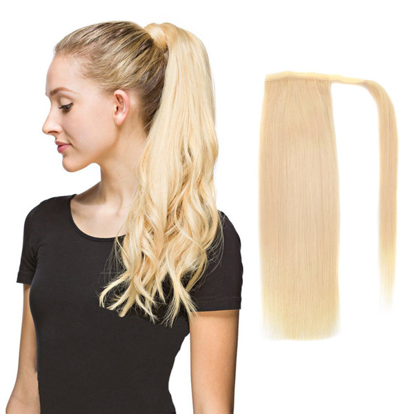 Human Hair Ponytail European Straight Hair Extensions 100gram Wrap Around Clip In Pony Tail Remy Hair 12-26 Inches