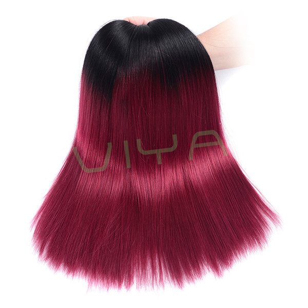 VIYA Ombre Brazilian Straight Virgin Human Hair Extensions 2 Two Tone 1b/Burgundy Red Grade 9A Ombre Brazilian Hair Weave Bundles