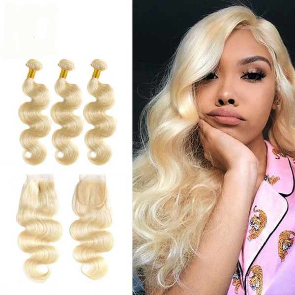 613 Blonde Bundles With Closure Malaysian Body Wave Blonde Bundles 8-26 Inch 100% Human Remy Hair Extension Perstar