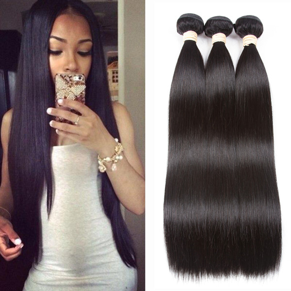 Brazilian Remy Human Hair Bundles Straight Double Weft Weave Human Hair Extensions Cuticle Aligned Wet and Wavy Natural Black Wholesale Deal