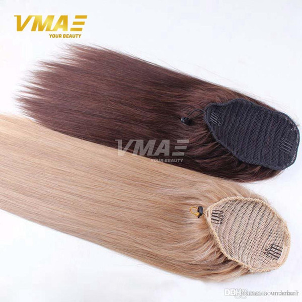 100g 120g Straight human Ponytail hair Natural Non Remy Hair horsetail tight hole Clip In Drawstring Ponytails virgin Hair Extensions