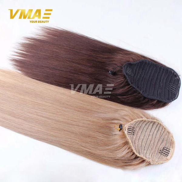 Color Straight virgin raw human Pony tail Natural Non Remy horse tail horsetail tight hole Clip In Drawstring Ponytail Hair Extensions