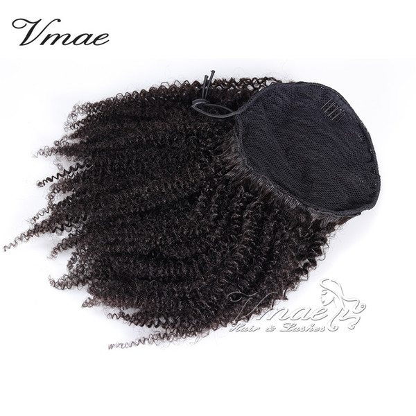 VMAE Human afro kinky curly Ponytail Hair 100g Natural Non Remy Hair horsetail tight hole Clip In Drawstring Ponytails Hair Extensions