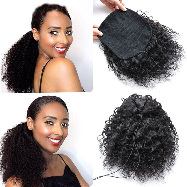 women's human ponytails virgin human hair curly deep wave hair extensions Bundle strap wig pony tail