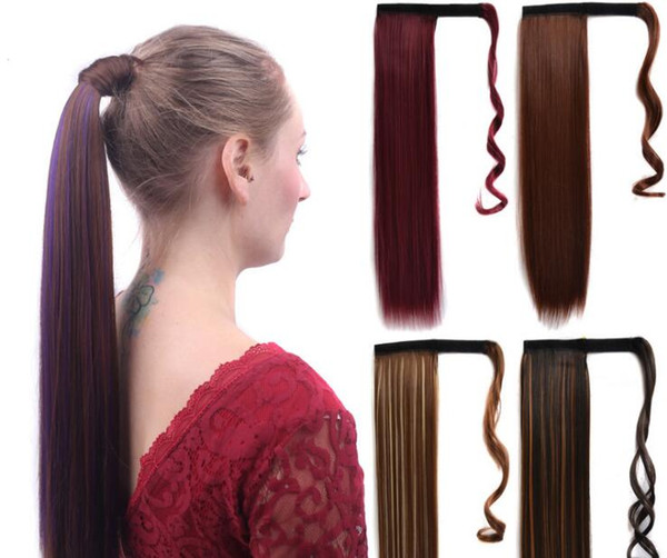 Women's Velcro ponytail Realistic matte silk long straight hair wig ponytail wrap wig straight hair ponytails