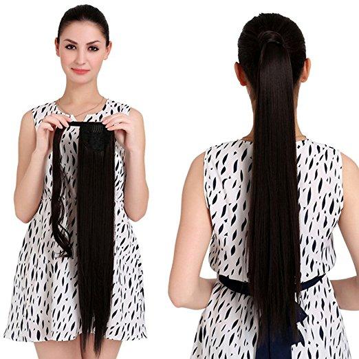 Straight Ponytail Hair Extension Human Hair Wrap Ponytail Hairpiece 100g #2 #1 #4 #1B