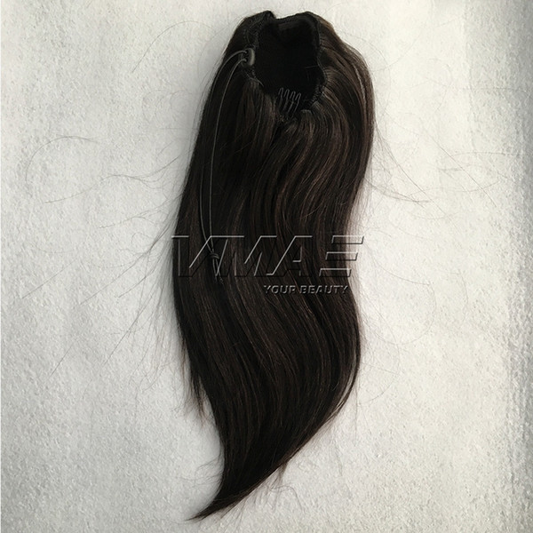 VMAE Straight human Ponytail hair Natural Hair horsetail 130g 150g tight hole Clip In Drawstring Ponytails Hair Extensions