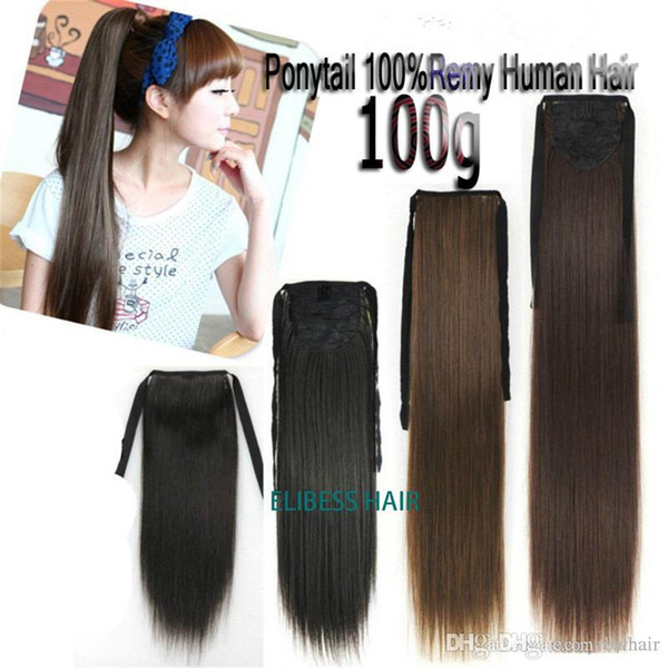 Quality 7A remy human hair ponytail/ wrap around ponytail hair extensions / hair accessories, 12-16inch 100g/pcs free shedding&free tangle