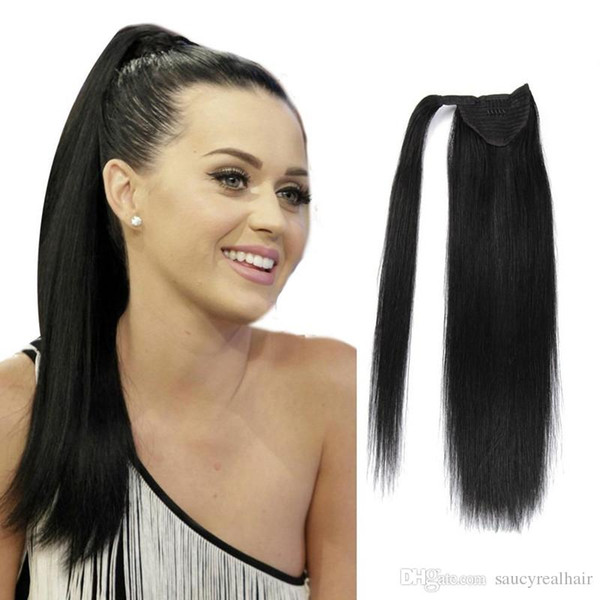 16''-22'' 100% Brazilian Remy Human hair Velcr Magic Ponytail Horsetail Clips in Human Hair Extension Natural Color Stra