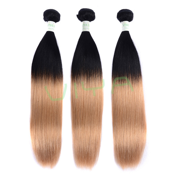 VIYA 1B 27 Dark Root Honey Blonde Straight Ombre Human Hair Weave 3 Bundles Brazilian Virgin Hair